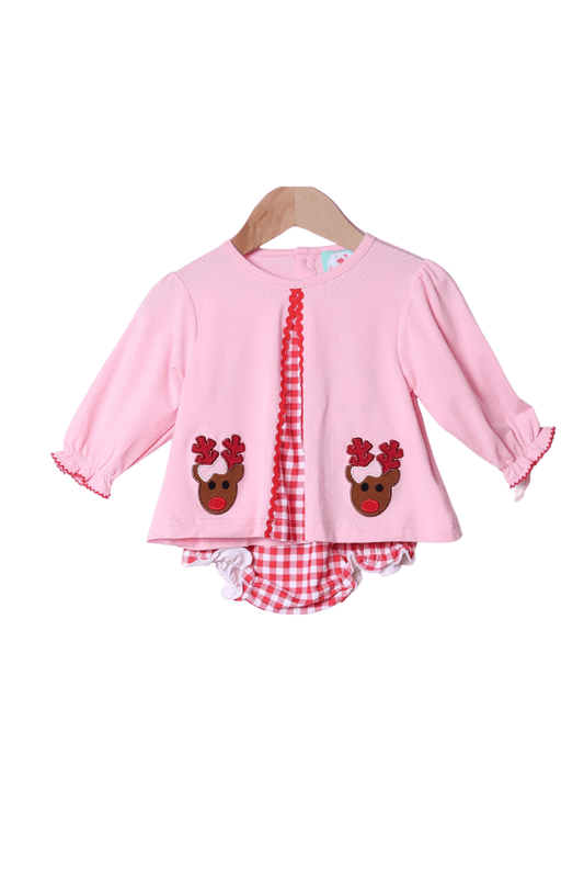 The Smocked Flamingo Apparel & Accessories Applique Rudolph The Red  Nosed Reindeer Bloomer Set