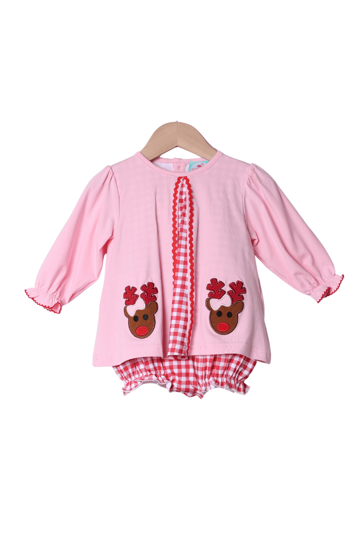 The Smocked Flamingo Apparel & Accessories Applique Rudolph The Red  Nosed Reindeer Skirted Bubble