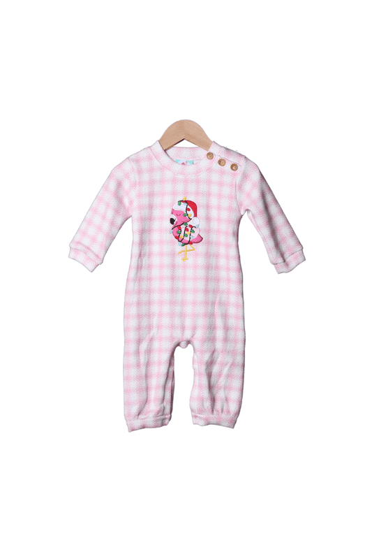 The Smocked Flamingo Apparel & Accessories Applique Santa Flamingo Pink Gingham Cardigan Romper