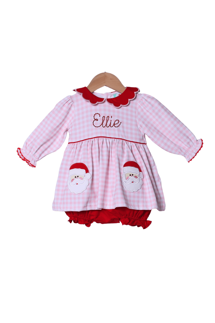 The Smocked Flamingo Apparel & Accessories Applique Santa Pink Gingham Skirted Bubble