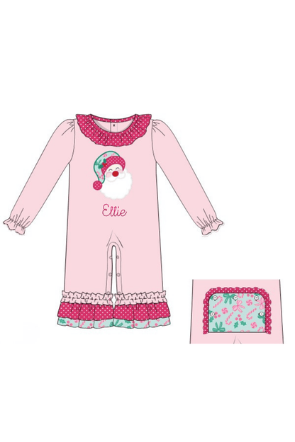 The Smocked Flamingo Apparel & Accessories Applique Santa Pink Ruffle Romper