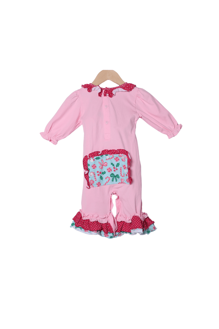 The Smocked Flamingo Apparel & Accessories Applique Santa Pink Ruffle Romper