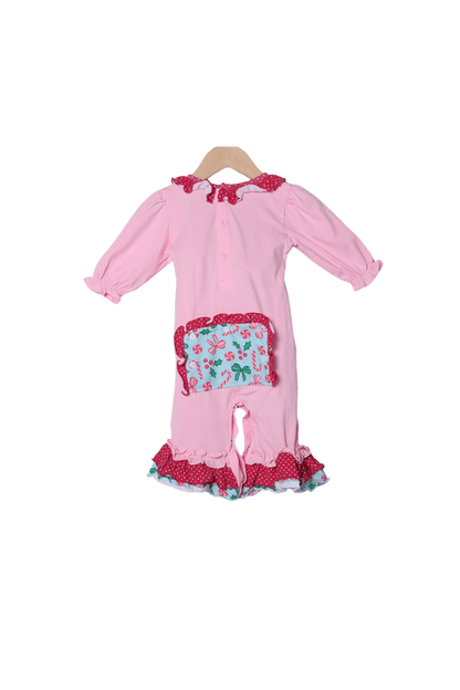 The Smocked Flamingo Apparel & Accessories Applique Santa Pink Ruffle Romper