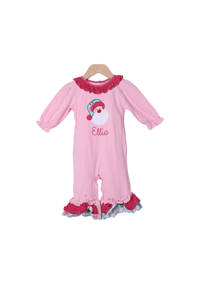 The Smocked Flamingo Apparel & Accessories Applique Santa Pink Ruffle Romper