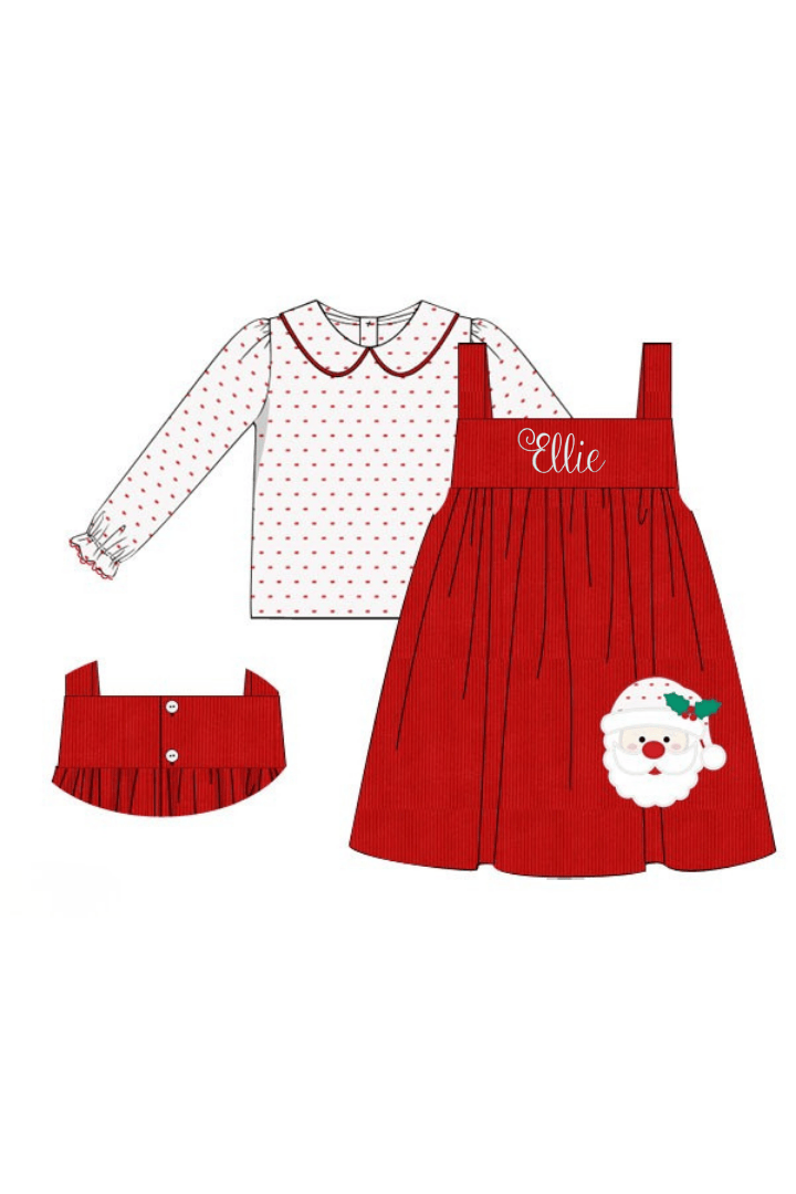 The Smocked Flamingo Apparel & Accessories Applique Santa Red Corduroy 2pc Dress