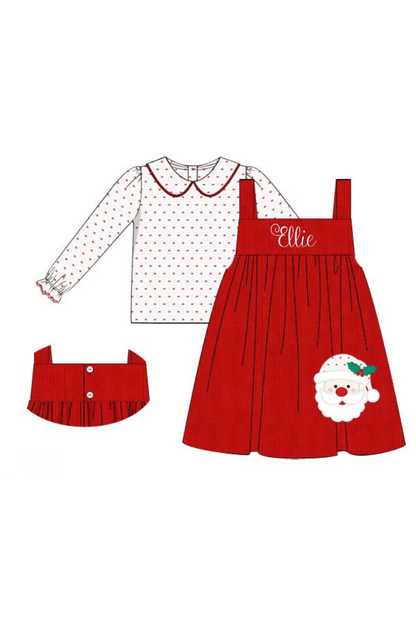 The Smocked Flamingo Apparel & Accessories Applique Santa Red Corduroy 2pc Dress