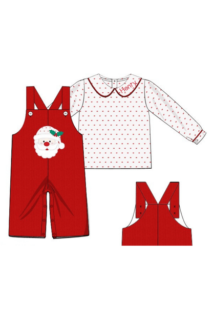 The Smocked Flamingo Apparel & Accessories Applique Santa Red Corduroy 2pc Longall