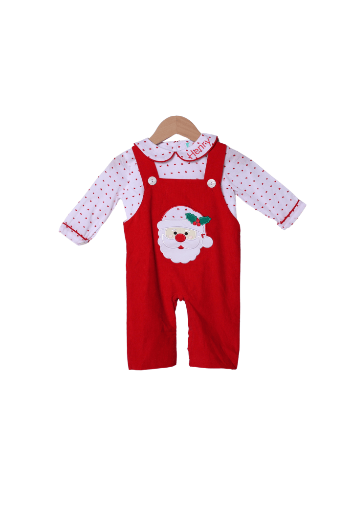 The Smocked Flamingo Apparel & Accessories Applique Santa Red Corduroy 2pc Longall