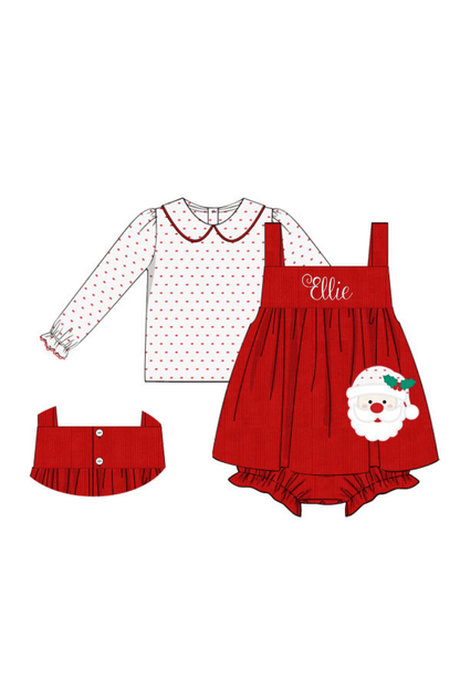 The Smocked Flamingo Apparel & Accessories Applique Santa Red Corduroy 2pc Skirted Bubble