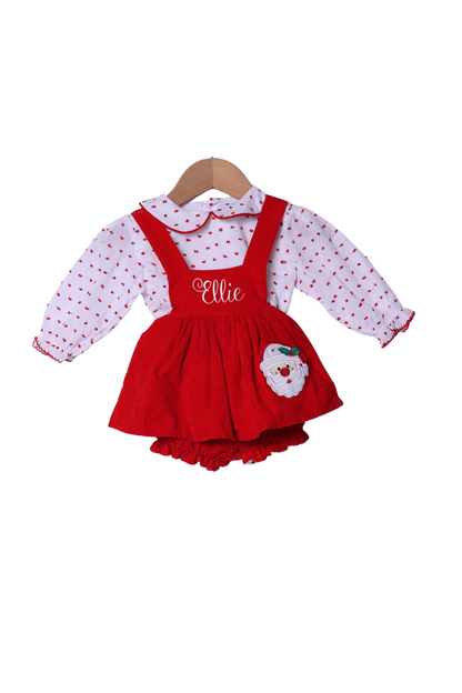 The Smocked Flamingo Apparel & Accessories Applique Santa Red Corduroy 2pc Skirted Bubble