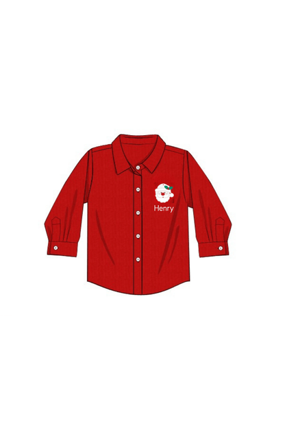 The Smocked Flamingo Apparel & Accessories Applique Santa Red Corduroy Button Down