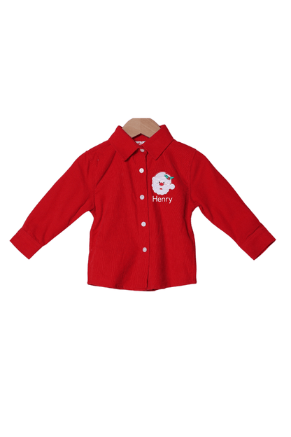 The Smocked Flamingo Apparel & Accessories Applique Santa Red Corduroy Button Down