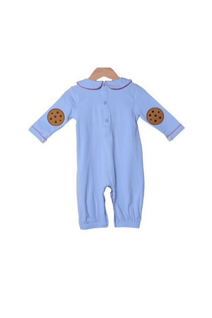 The Smocked Flamingo Apparel & Accessories Applique Santa's Cookies Blue Romper