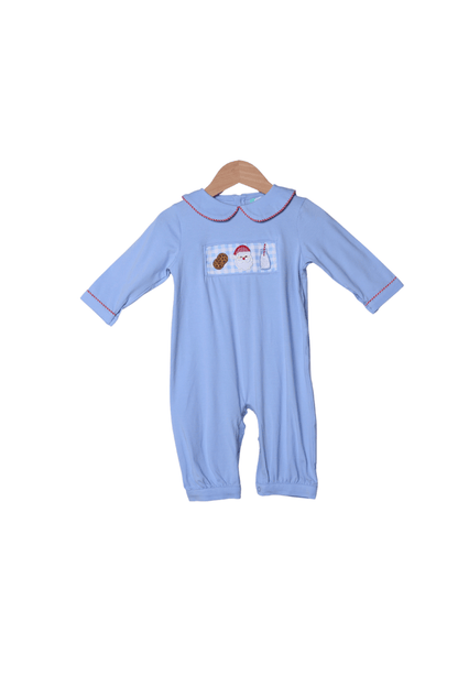 The Smocked Flamingo Apparel & Accessories Applique Santa's Cookies Blue Romper