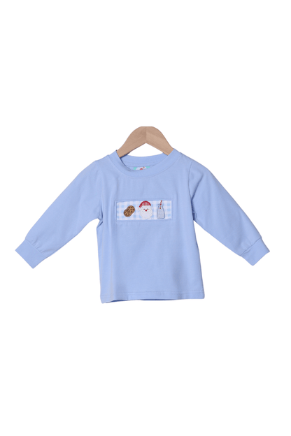 The Smocked Flamingo Apparel & Accessories Applique Santa's Cookies Blue Shirt