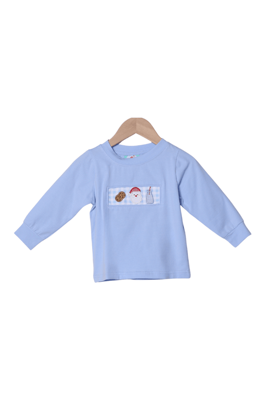 The Smocked Flamingo Apparel & Accessories Applique Santa's Cookies Blue Shirt