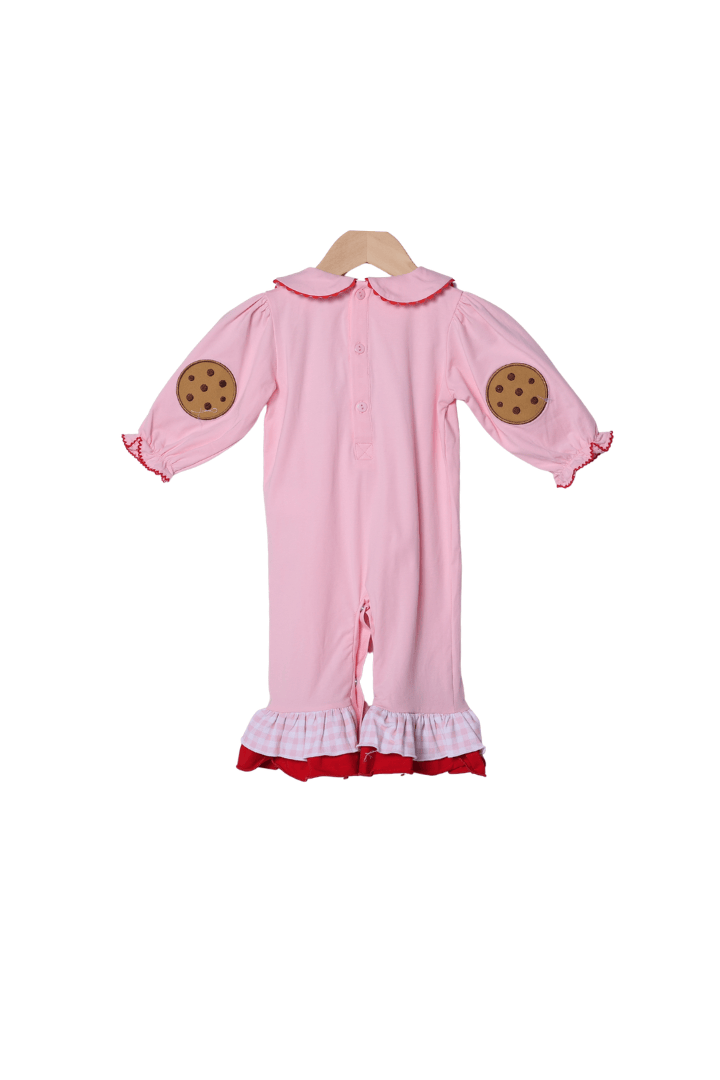The Smocked Flamingo Apparel & Accessories Applique Santa's Cookies Ruffle Pink and Red Romper