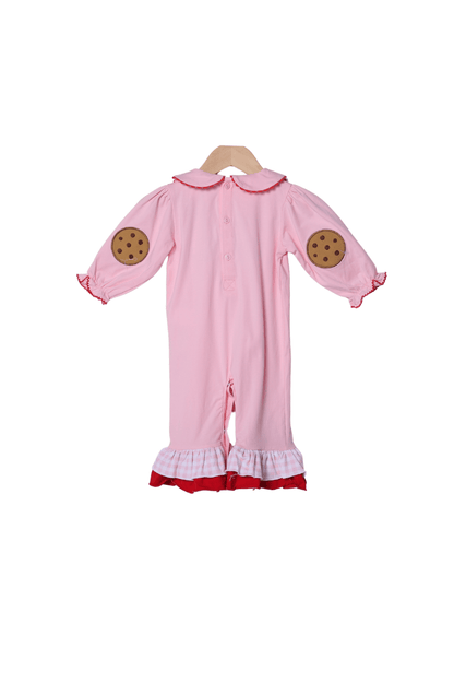 The Smocked Flamingo Apparel & Accessories Applique Santa's Cookies Ruffle Pink and Red Romper
