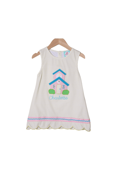 The Smocked Flamingo Apparel & Accessories Applique School House Yellow Stripe Bow Dress