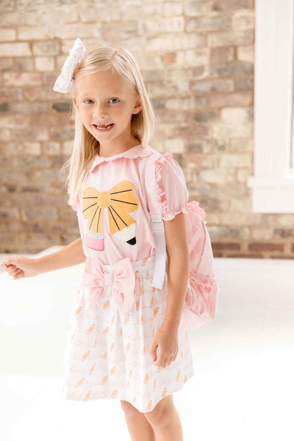 The Smocked Flamingo Apparel & Accessories Applique School Pencil Skort Set