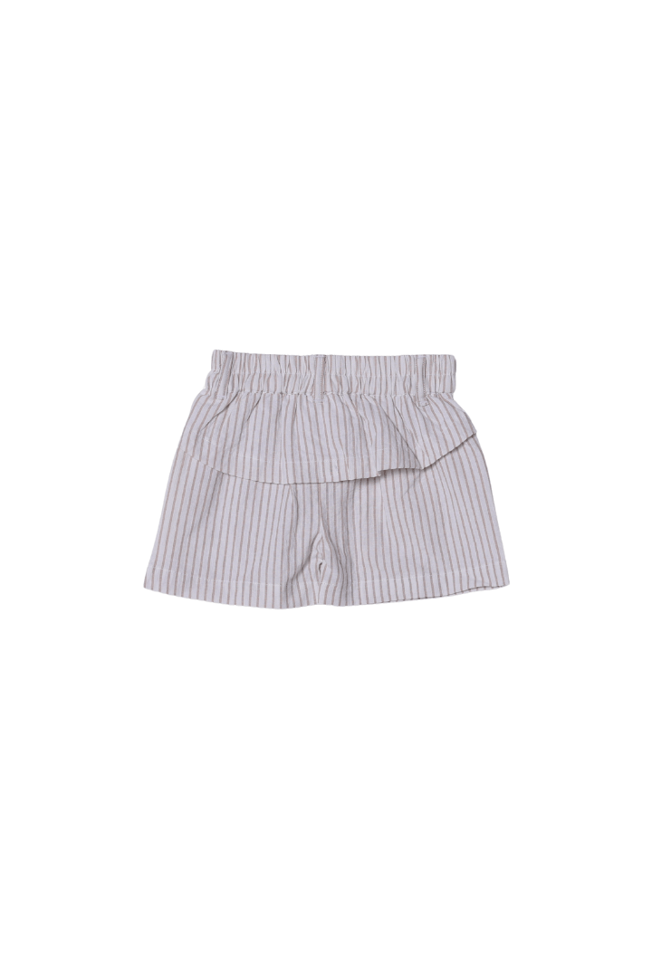 The Smocked Flamingo Apparel & Accessories Applique Sea Shell Khaki Pinstripe Short Set
