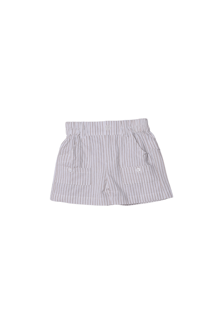 The Smocked Flamingo Apparel & Accessories Applique Sea Shell Khaki Pinstripe Short Set