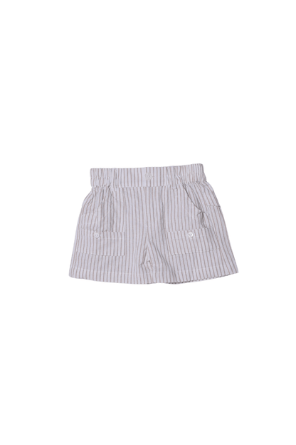 The Smocked Flamingo Apparel & Accessories Applique Sea Shell Khaki Pinstripe Short Set