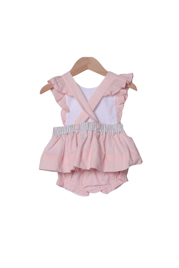 The Smocked Flamingo Apparel & Accessories Applique Sea Shell PInk Swiss Dot Bloomer Set