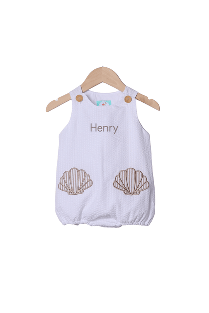 The Smocked Flamingo Apparel & Accessories Applique Sea Shell Seersucker Bubble