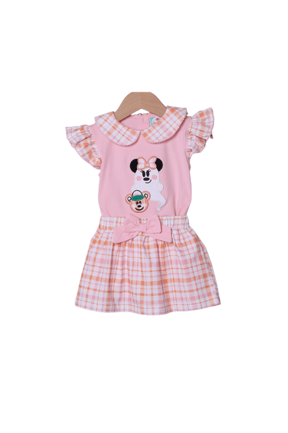 The Smocked Flamingo Apparel & Accessories Applique Sweet Ghost Mouse Plaid Skort Set