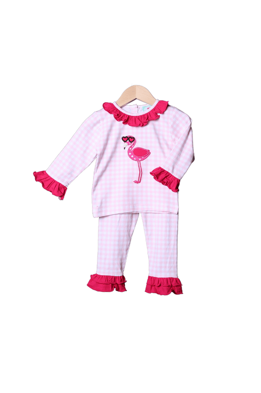 The Smocked Flamingo Apparel & Accessories Applique Sweetheart Flamingo Lounge Set