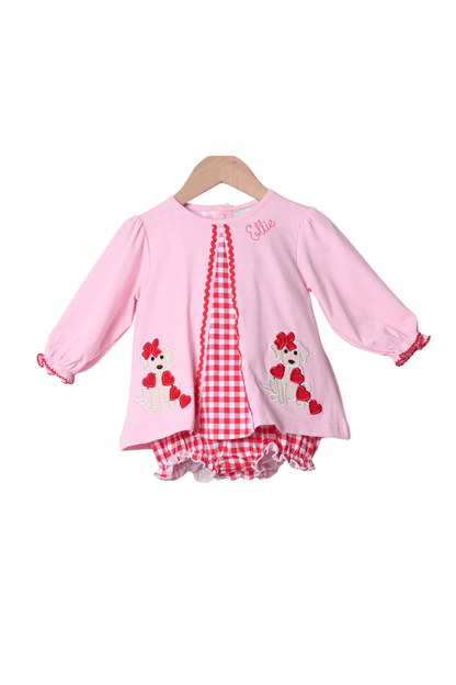 The Smocked Flamingo Apparel & Accessories Applique Sweetheart Puppy Skirted Bubble
