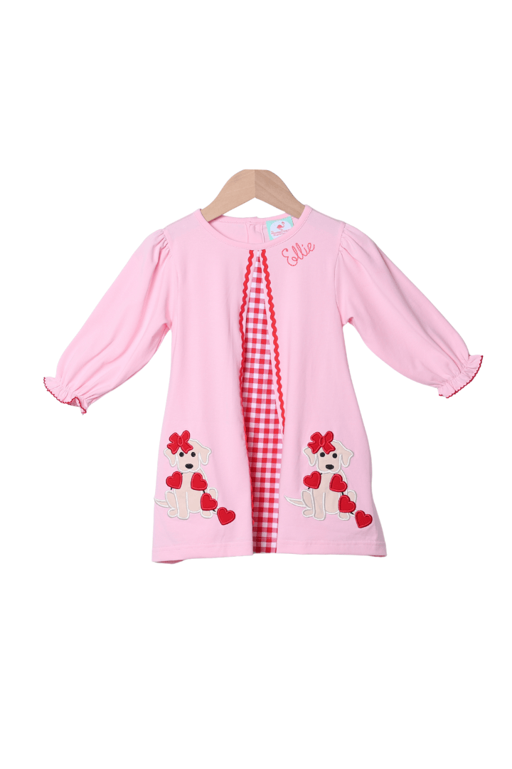 The Smocked Flamingo Apparel & Accessories Applique Sweetheart Puppy Skirted Dress