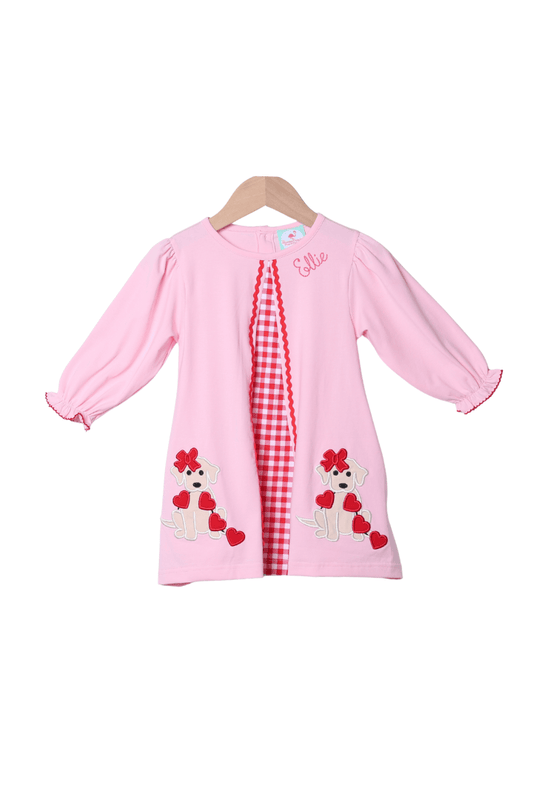 The Smocked Flamingo Apparel & Accessories Applique Sweetheart Puppy Skirted Dress