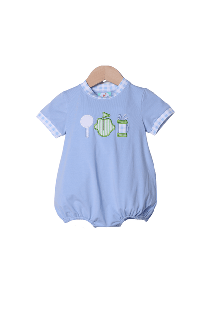 The Smocked Flamingo Apparel & Accessories Applique Tee Time Blue Gingham Bubble