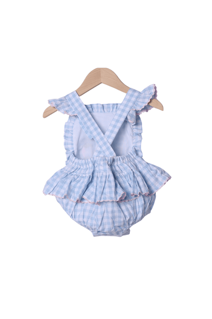 The Smocked Flamingo Apparel & Accessories Applique Tee Time Blue Gingham Sun Bubble