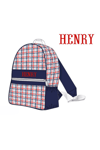 The Smocked Flamingo Apparel & Accessories Backpack Pre-Order Custom Name Blue and Red Plaid Luggage