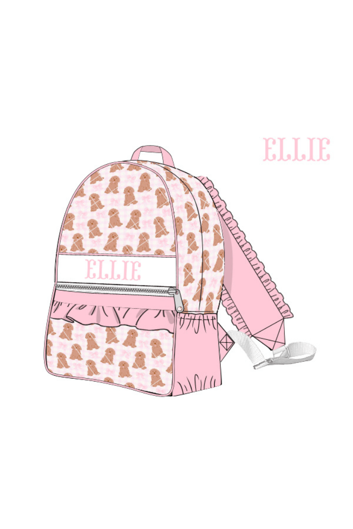 The Smocked Flamingo Apparel & Accessories Backpack Pre-Order Custom Name Pink Golden Doodle Luggage