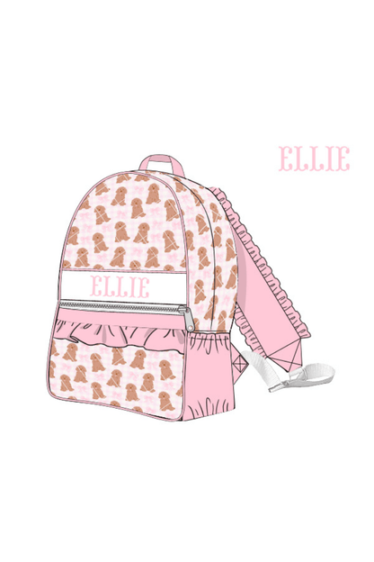 The Smocked Flamingo Apparel & Accessories Backpack Pre-Order Custom Name Pink Golden Doodle Luggage