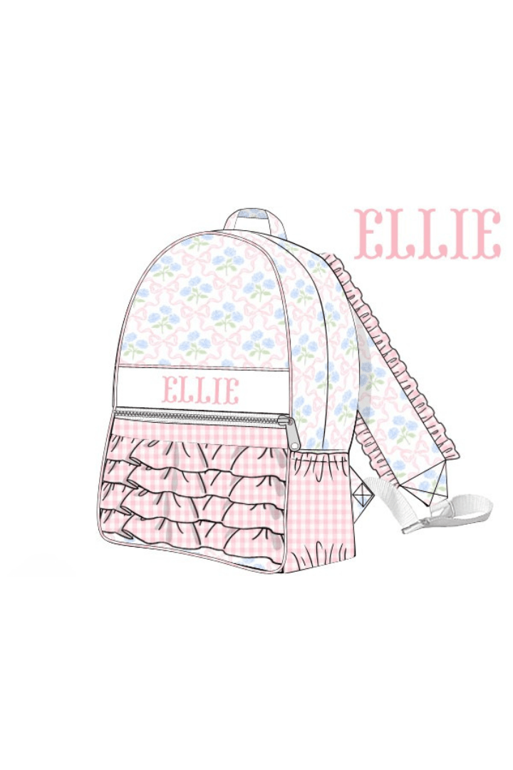 The Smocked Flamingo Apparel & Accessories Backpack Pre-Order Custom Name Sweet Pink Hydrangea Bow Luggage