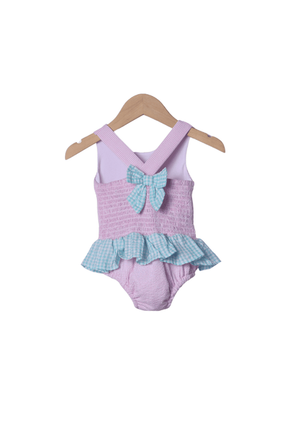 The Smocked Flamingo Apparel & Accessories Beach Side Fun Pink Seersucker Swimsuit