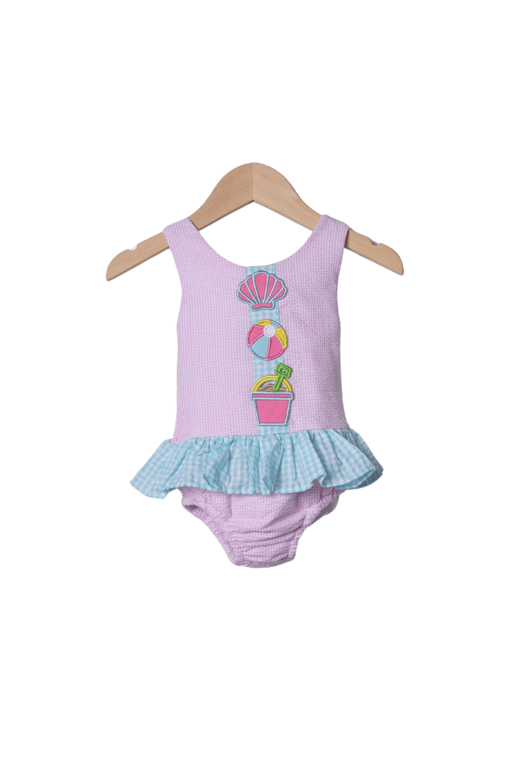 The Smocked Flamingo Apparel & Accessories Beach Side Fun Pink Seersucker Swimsuit
