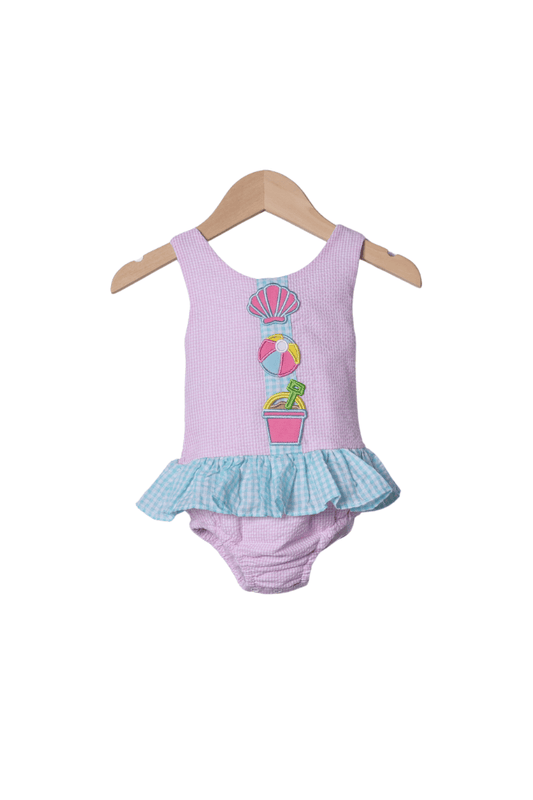 The Smocked Flamingo Apparel & Accessories Beach Side Fun Pink Seersucker Swimsuit