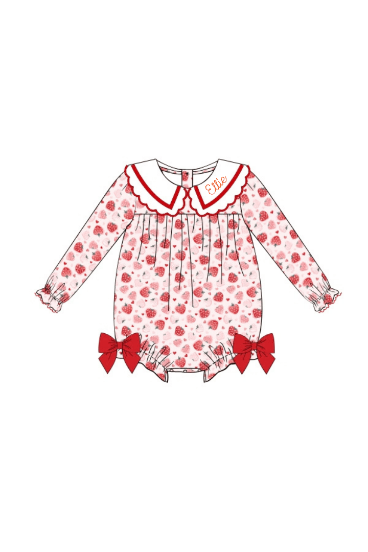 The Smocked Flamingo Apparel & Accessories Berry Sweet Strawberry Scalloped Collar Bubble