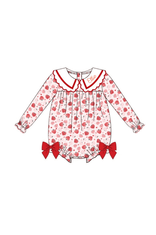 The Smocked Flamingo Apparel & Accessories Berry Sweet Strawberry Scalloped Collar Bubble