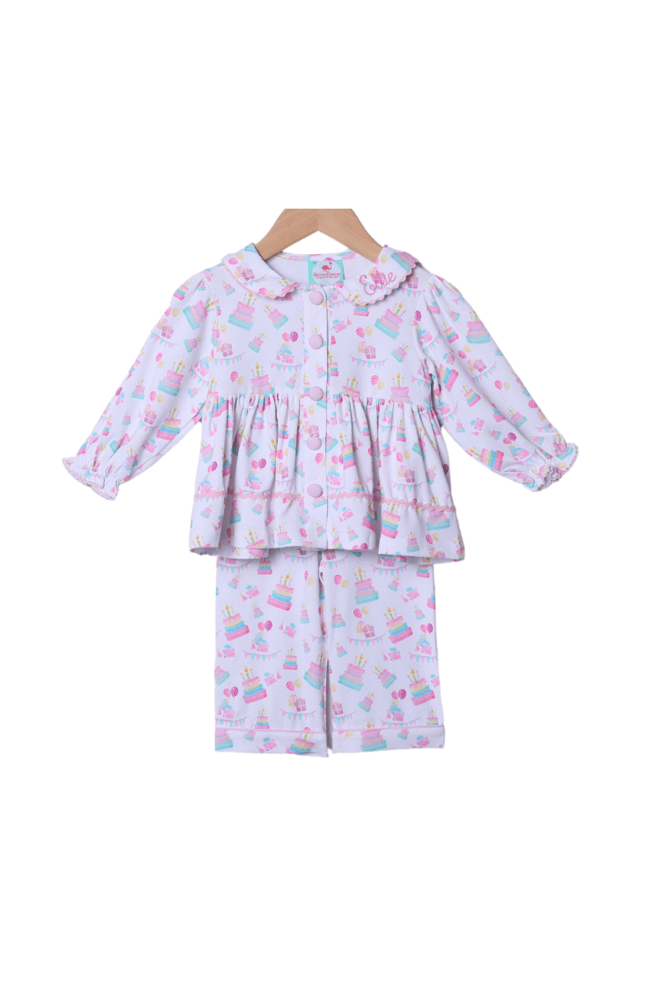 The Smocked Flamingo Apparel & Accessories Birthday Party Button Swing Lounge Set-Long Sleeve