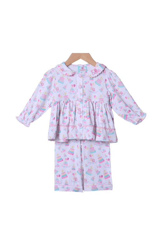 The Smocked Flamingo Apparel & Accessories Birthday Party Button Swing Lounge Set-Long Sleeve