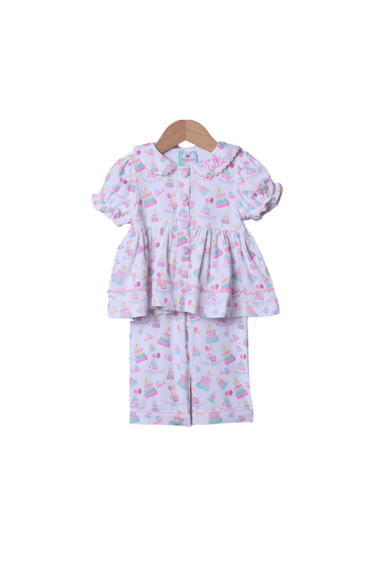 The Smocked Flamingo Apparel & Accessories Birthday Party Button Swing Lounge Set-Short Sleeve
