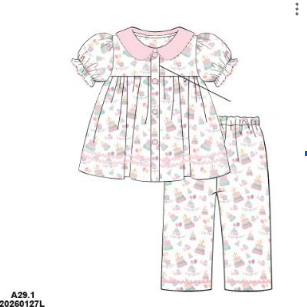 The Smocked Flamingo Apparel & Accessories Birthday Party PINK Collar Lounge Set Short Sleeve