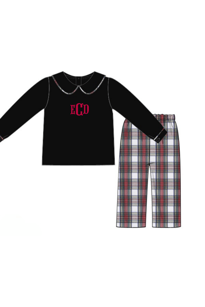 The Smocked Flamingo Apparel & Accessories Black and Red Tartan Plaid Pant Set